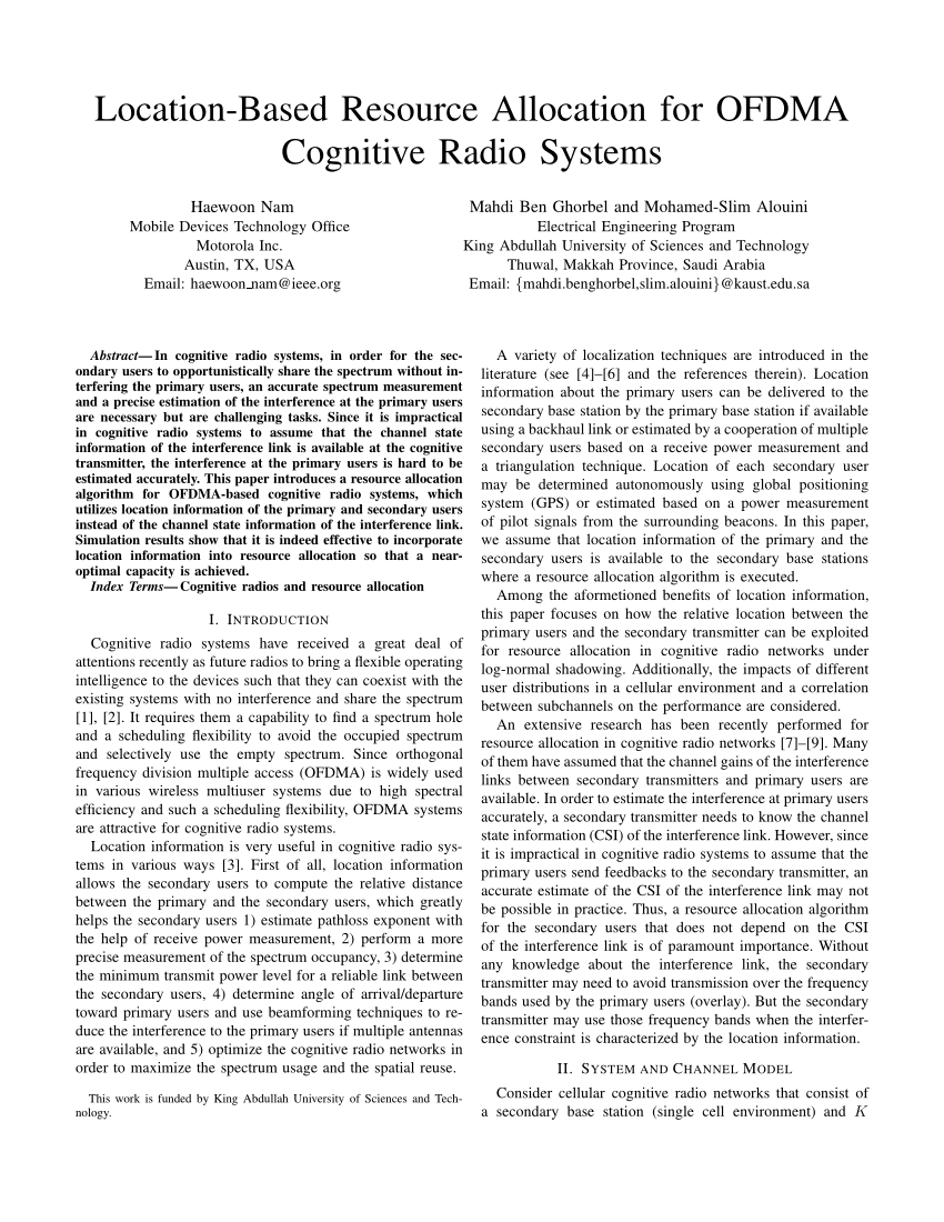 cognitive radio system research paper