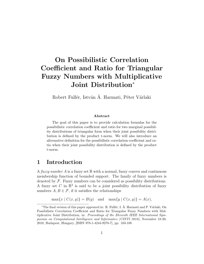 Pdf On Possibilistic Correlation Coefficient And Ratio For Triangular Fuzzy Numbers With Multiplicative Joint Distribution