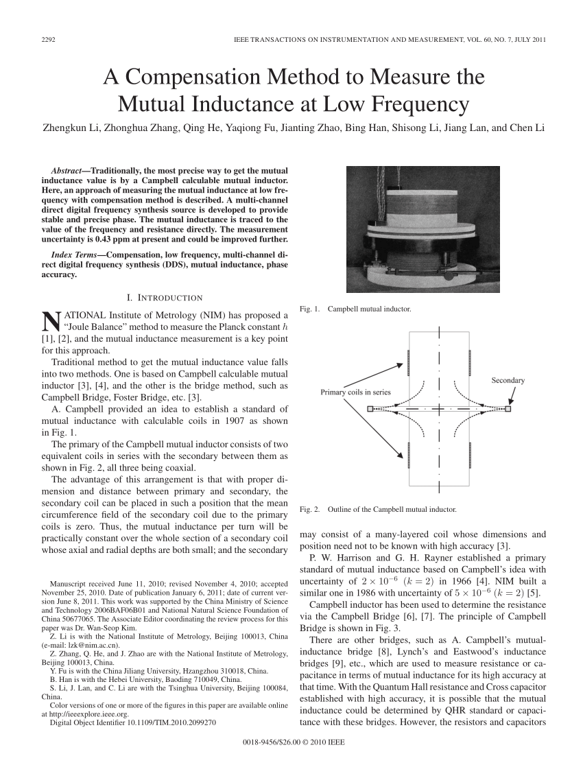 Pdf A Compensation Method To Measure The Mutual Inductance At Low Frequency