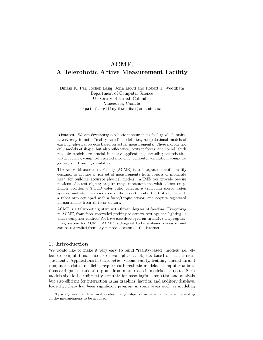 Pdf Acme A Telerobotic Active Measurement Facility