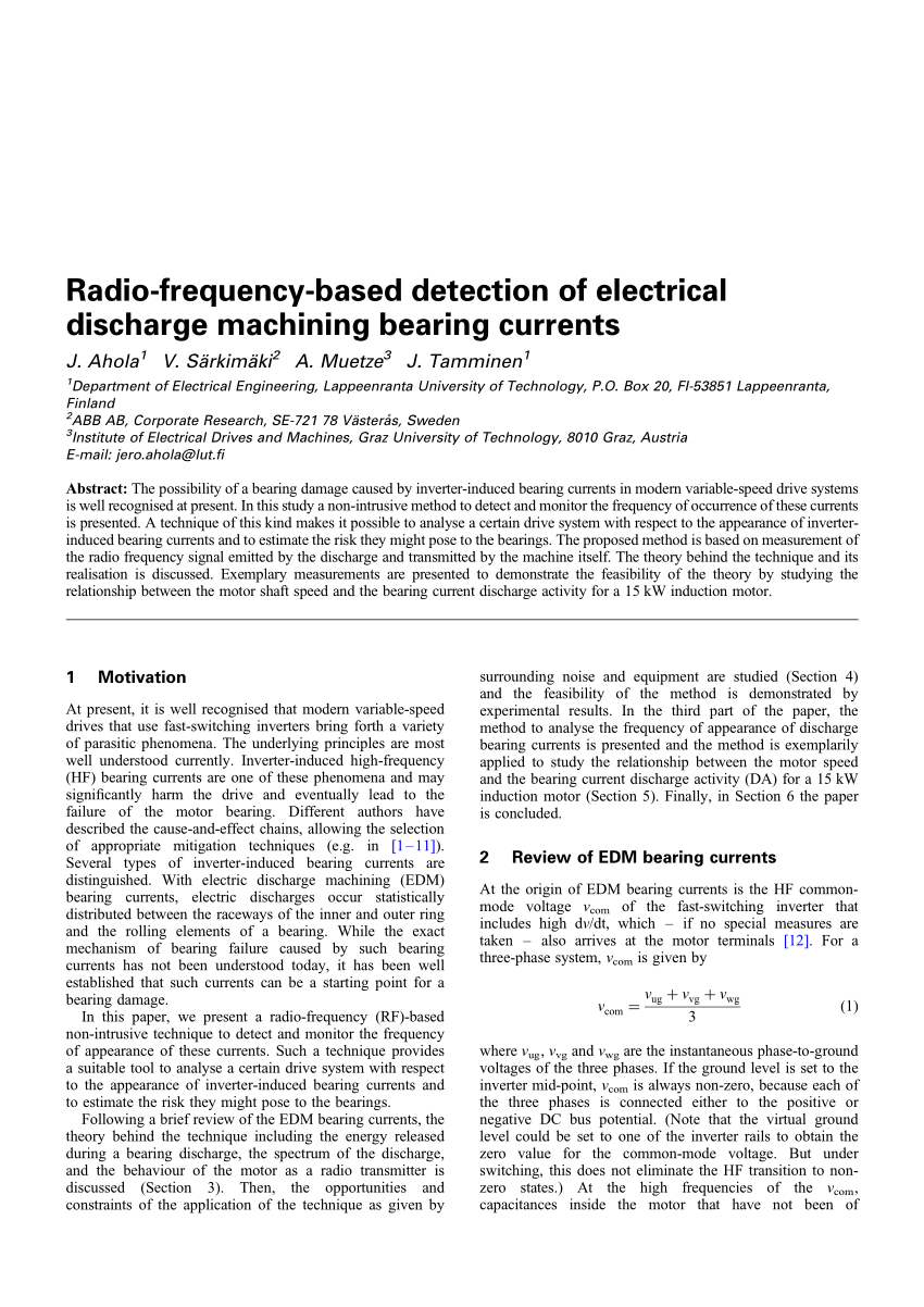 PDF) Radio-frequency-based detection of electrical discharge machining  bearing currents