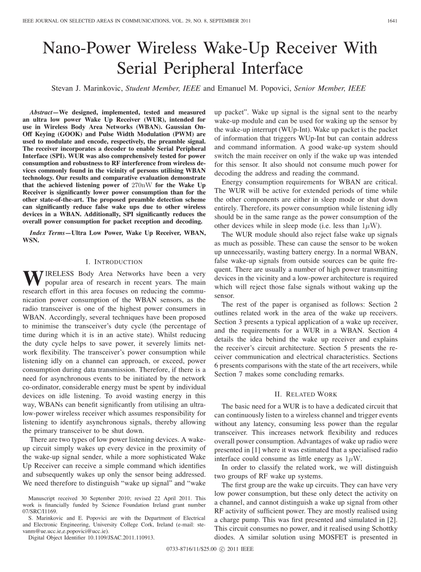 PDF) Nano-Power Wireless Wake-Up Receiver With Serial Peripheral