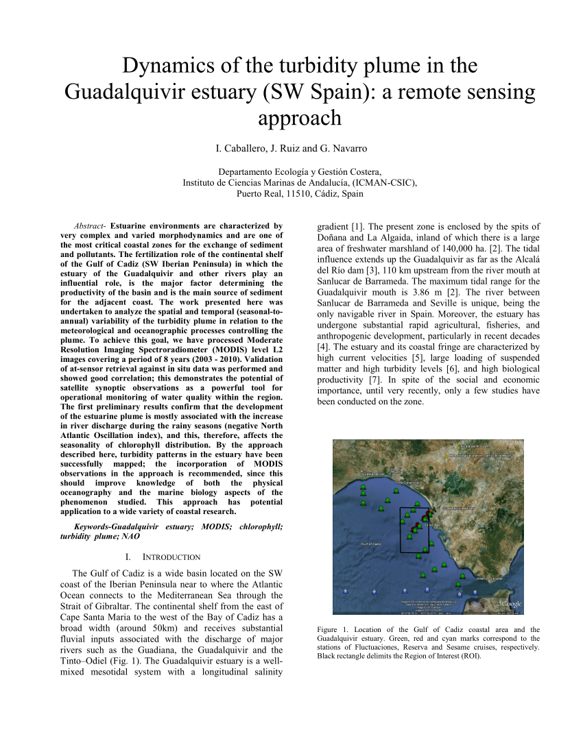 Pdf Dynamics Of The Turbidity Plume In The Guadalquivir Estuary Sw Spain A Remote Sensing Approach