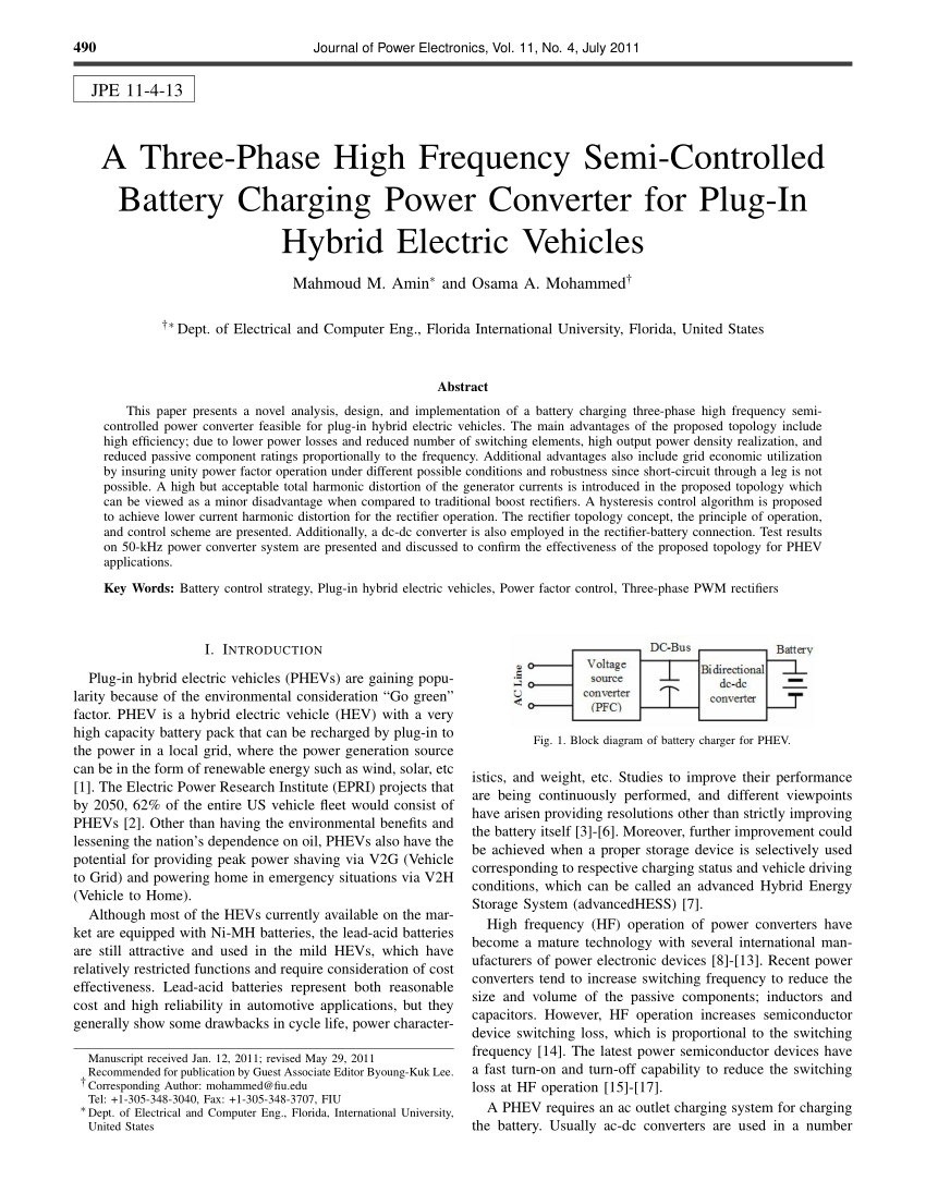 (PDF) A ThreePhase High Frequency SemiControlled Battery Charging