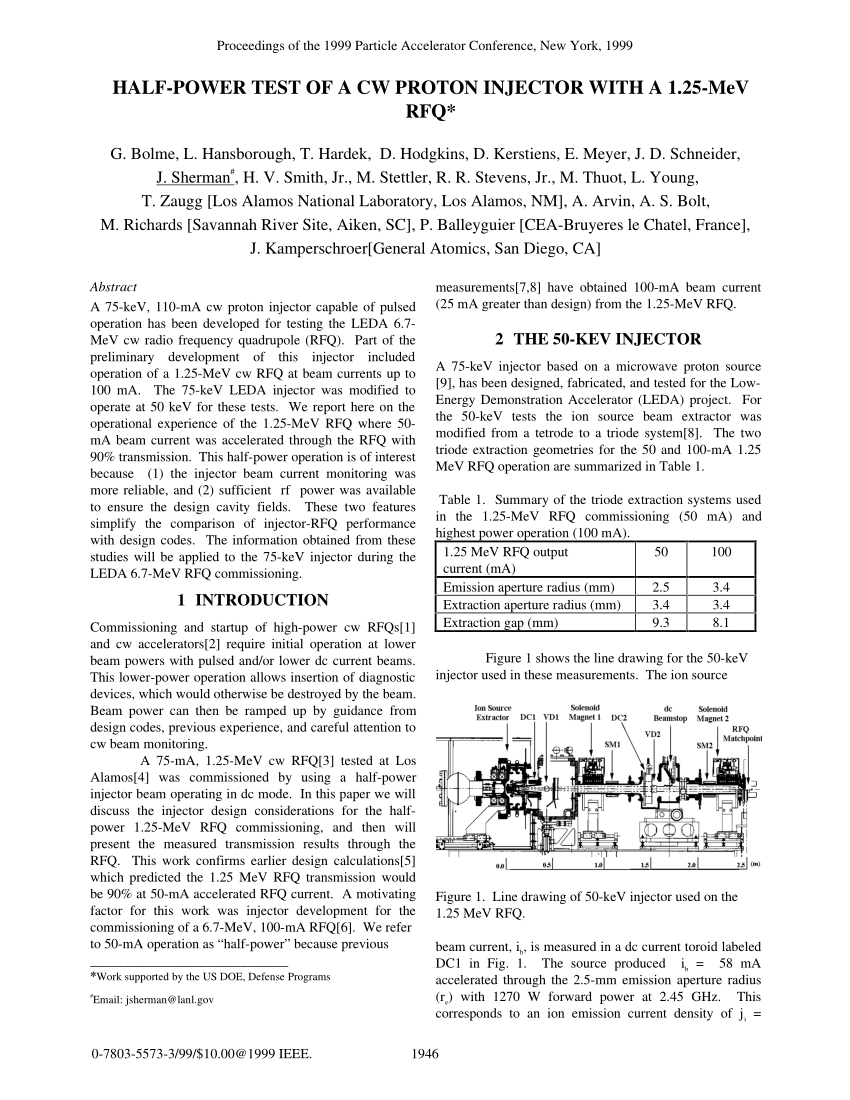 (PDF) Halfpower test of a CW proton injector with a 1.25MeV RFQ