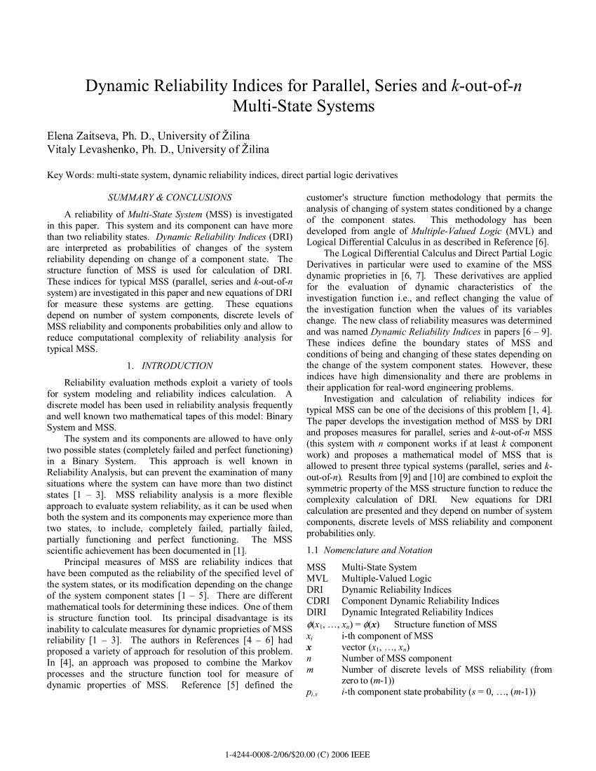 (PDF) Dynamic Reliability Indices for Series and Parallel MultiState