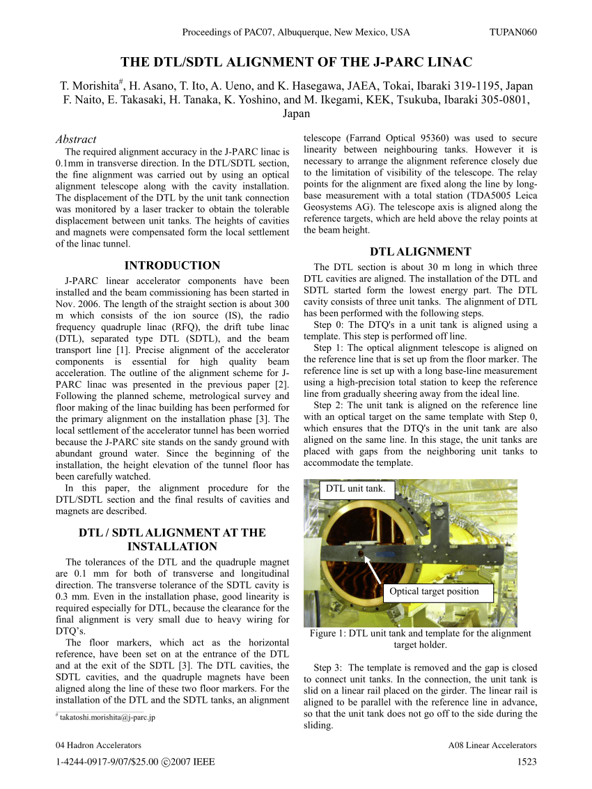 PDF The DTL SDTL alignment of the J PARC linac