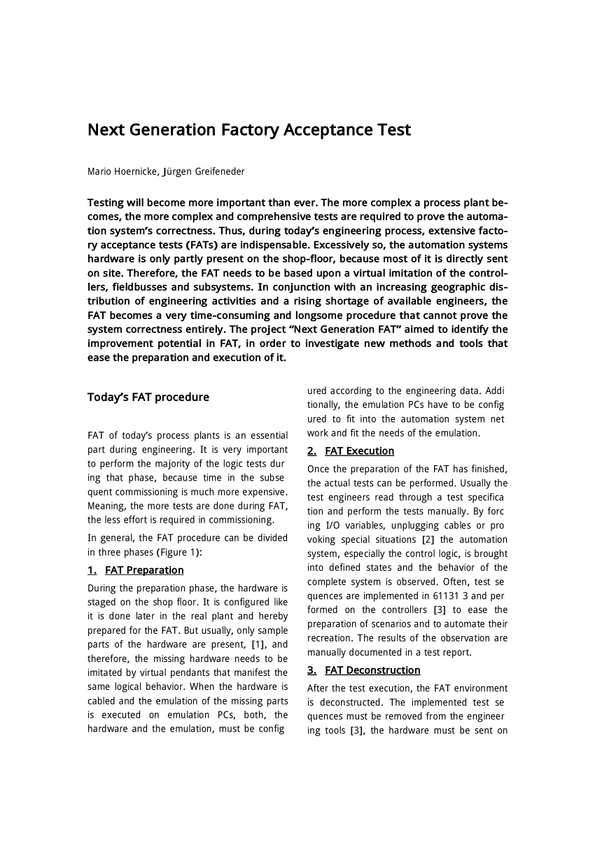 Pdf Next Generation Factory Acceptance Test