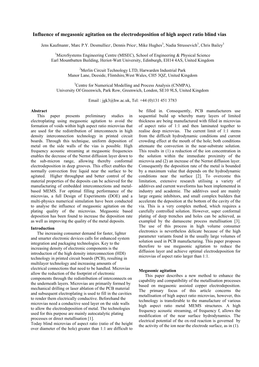 (PDF) Influence of megasonic agitation on the electrodeposition of high ...