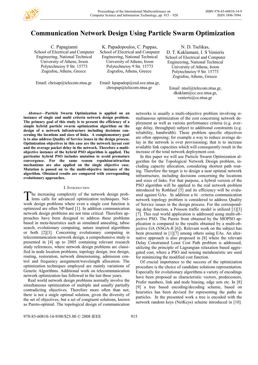 (PDF) Communication network design using Particle Swarm Optimization