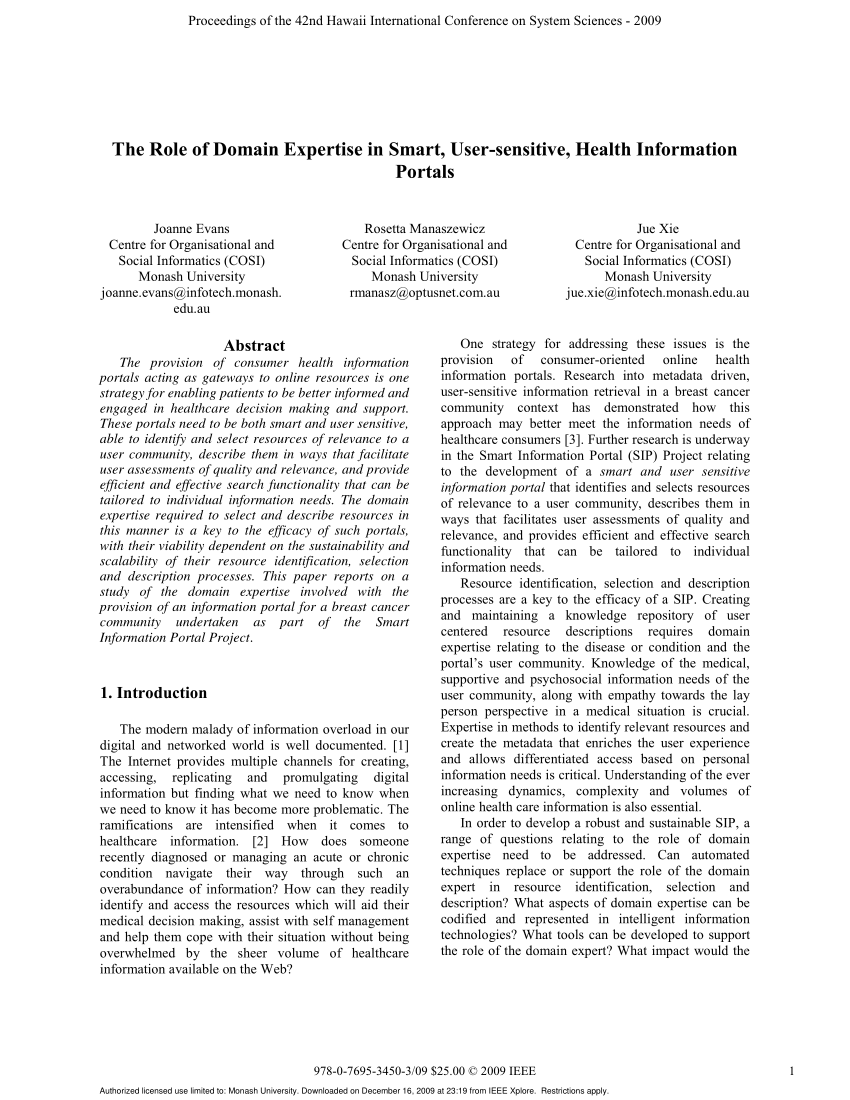 Pdf The Role Of Domain Expertise In Smart User Sensitive Health Information Portals