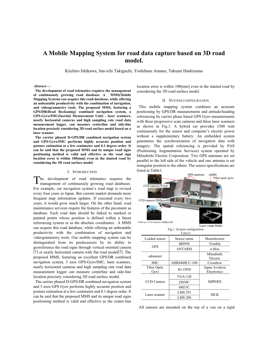 Pdf A Mobile Mapping System For Road Data Capture Based On 3d Road Model