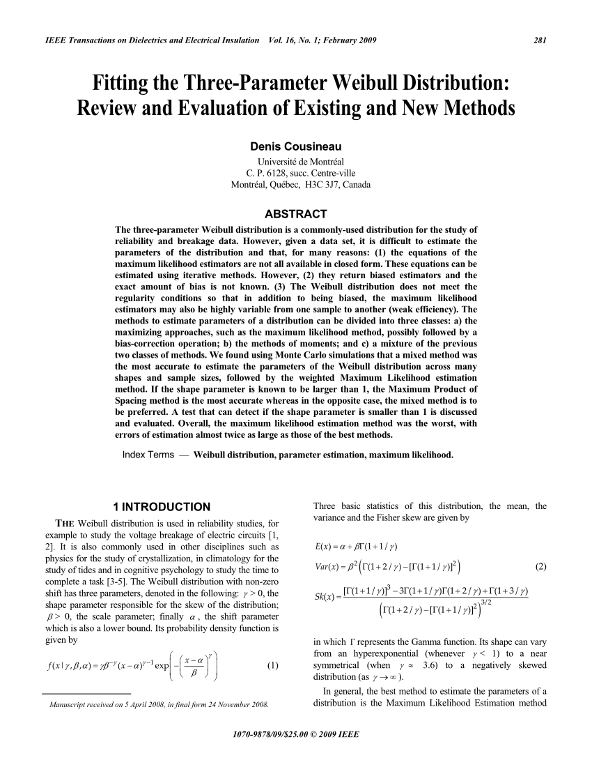 Pdf Fitting The Three Parameter Weibull Distribution Review And Evaluation Of Existing And New Methods