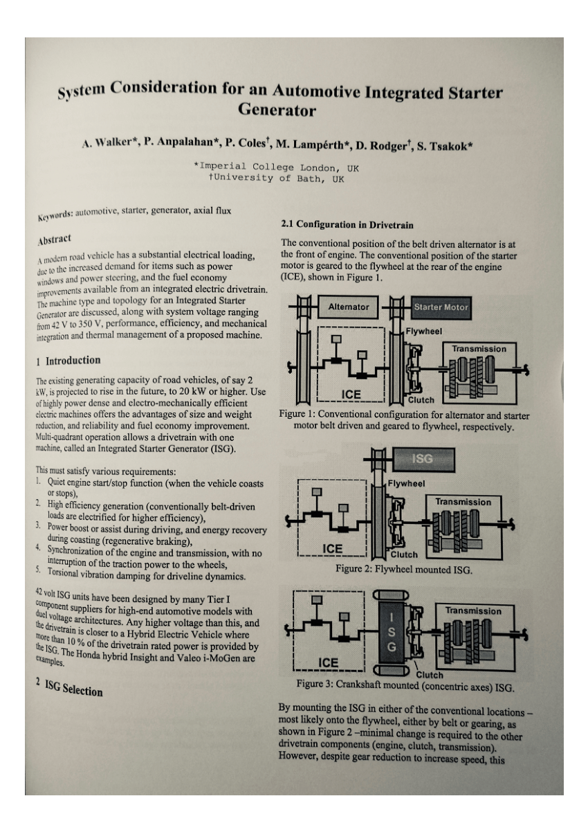 (PDF) System consideration for an automotive integrated starter generator