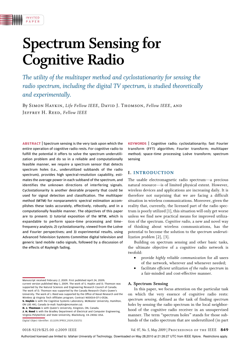 Pdf Spectrum Sensing For Cognitive Radio