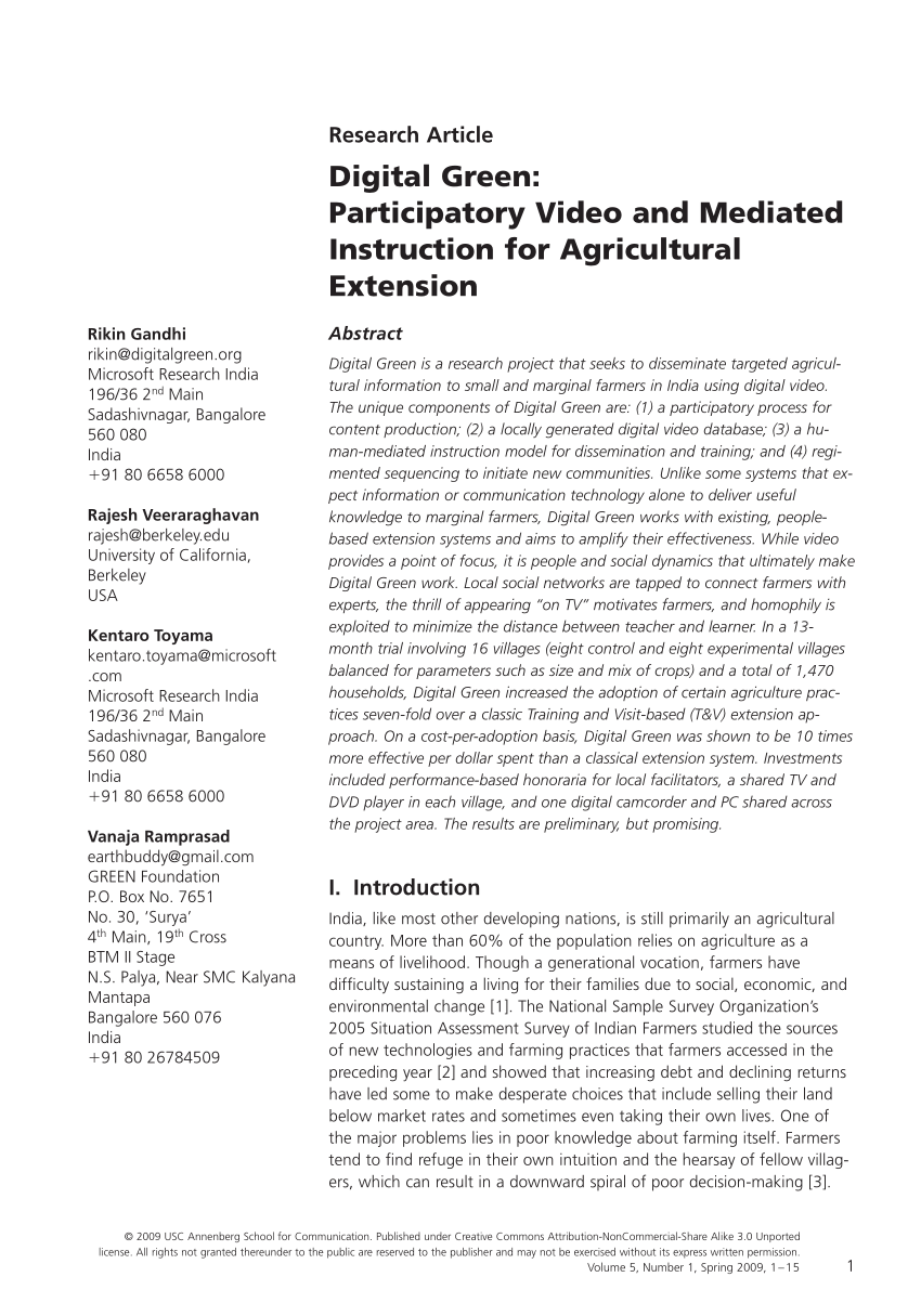 PDF) Digital Green: Participatory video for agricultural extension