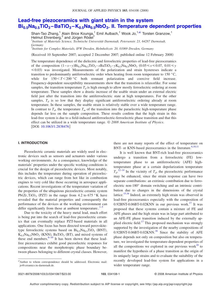 PDF) Lead-free piezoceramics with giant strain in the system Bi0 