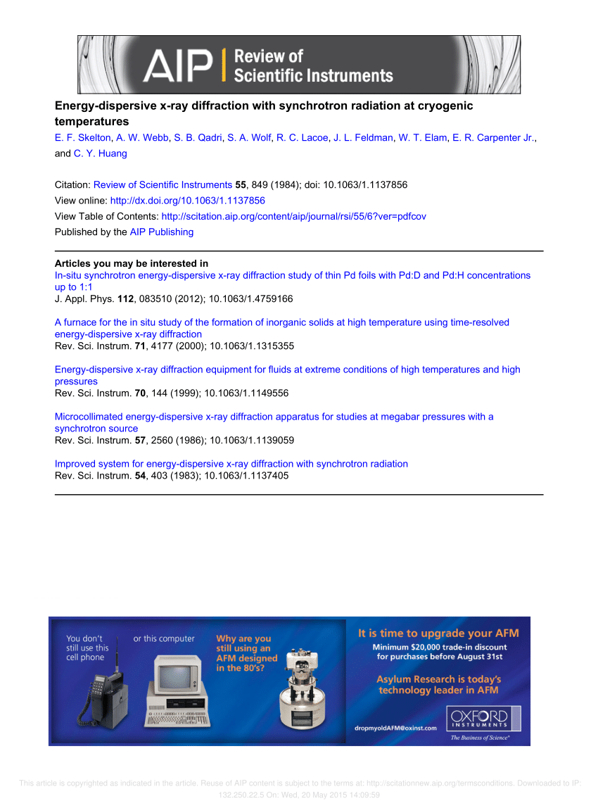 Pdf Energy Dispersive X Ray Diffraction With Synchrotron Radiation At Cryogenic Temperatures