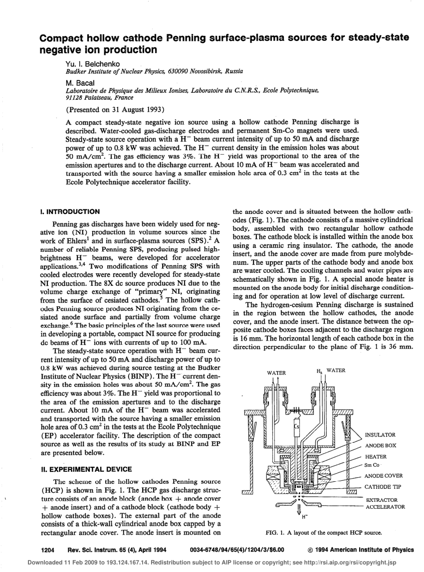 Pdf Compact Hollow Cathode Penning Surface‐plasma Sources For Steady