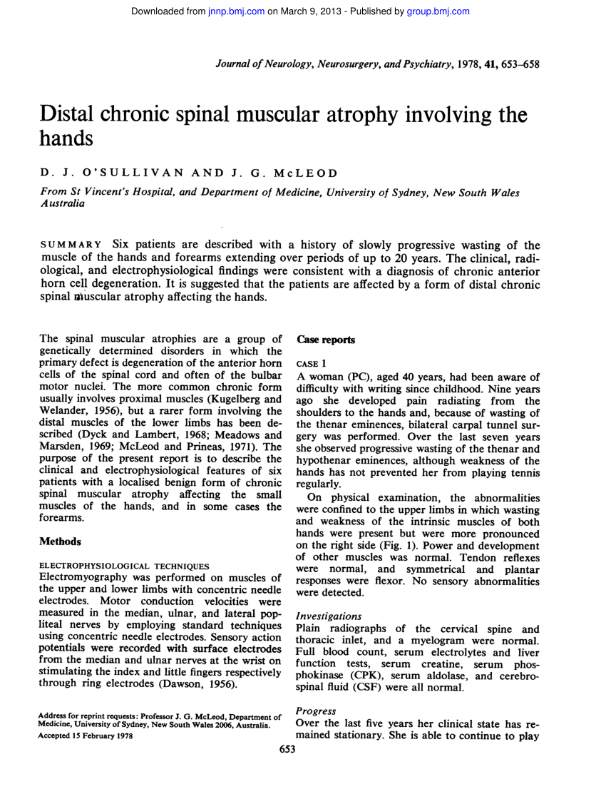 Pdf Distal Chronic Spinal Muscular Atrophy Involving The Hands