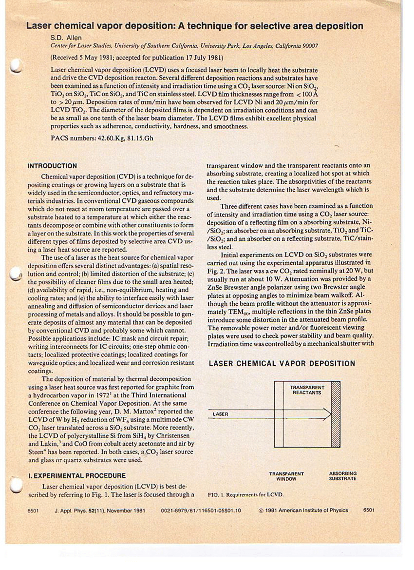 Pdf Laser Chemical Vapor Deposition A Technique For Selective Area Deposition