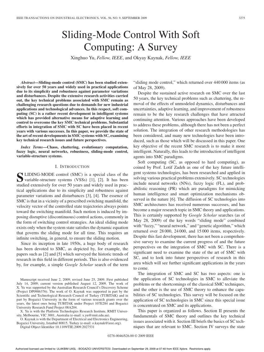 PDF) Sliding-Mode Control With Soft Computing: A Survey