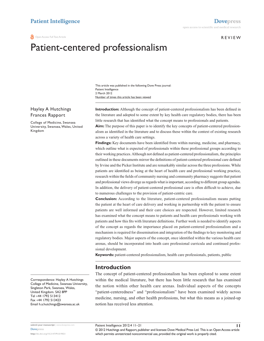 PDF Patient centered professionalism A review