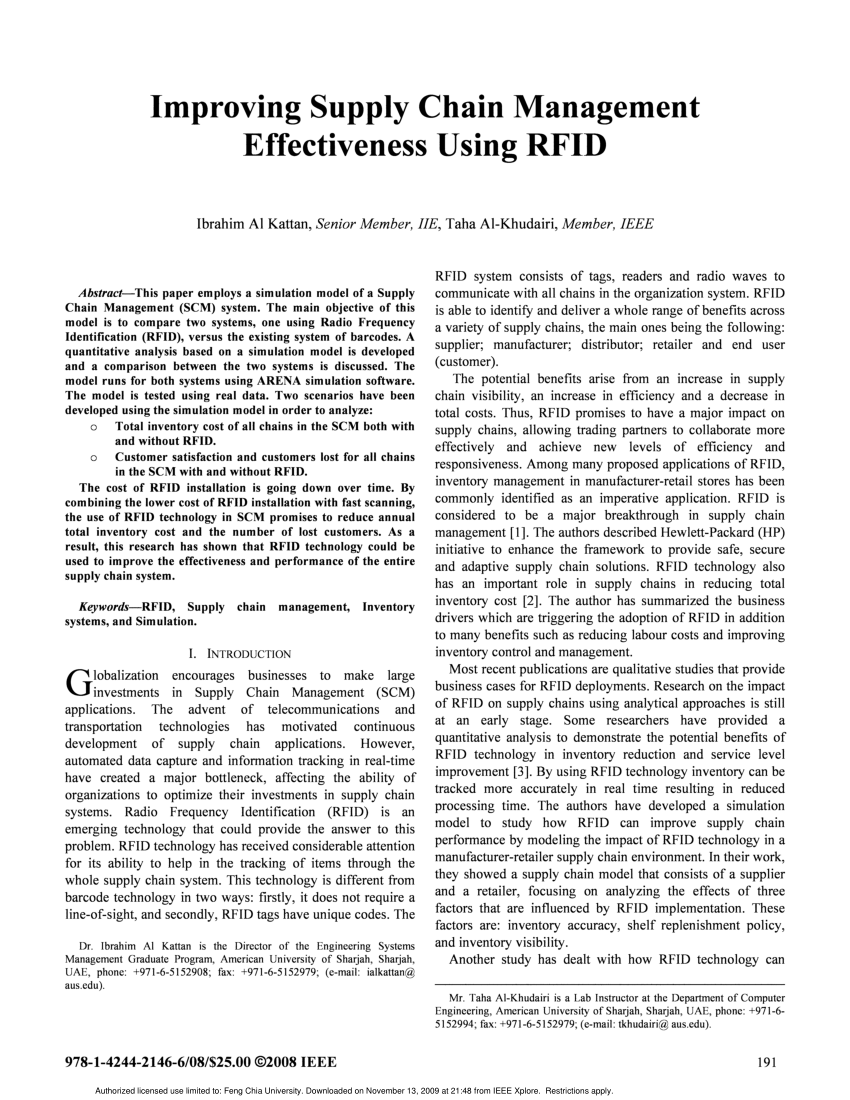 a literature review on the impact of rfid technologies on supply chain management