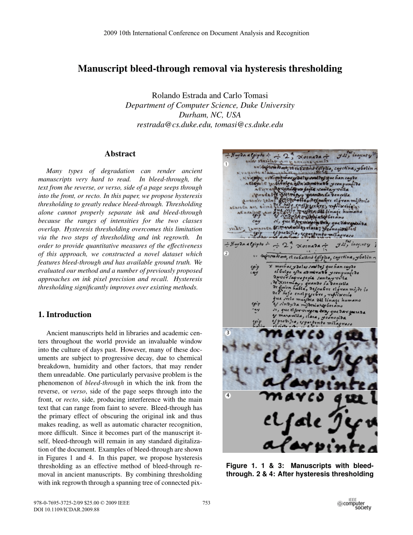 PDF] Manuscript Bleed-through Removal via Hysteresis Thresholding