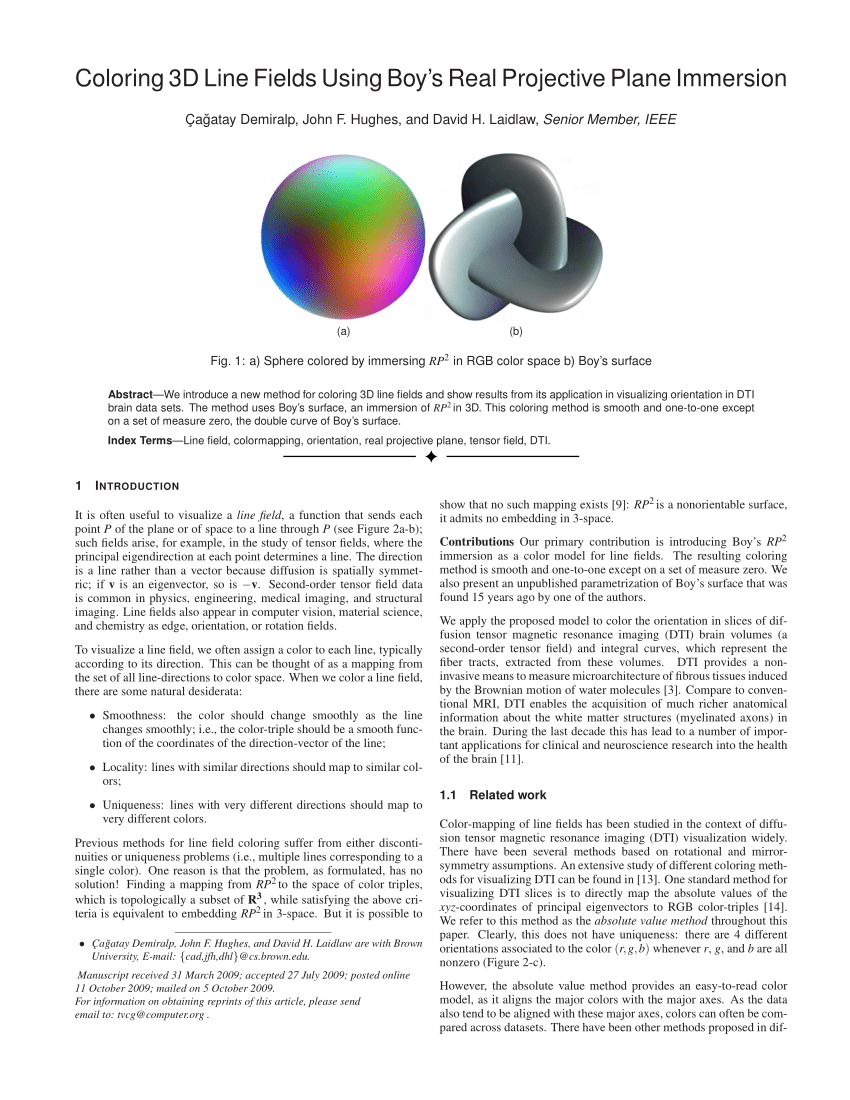 (PDF) Coloring 3D Line Fields Using Boy’s Real Projective Plane Immersion