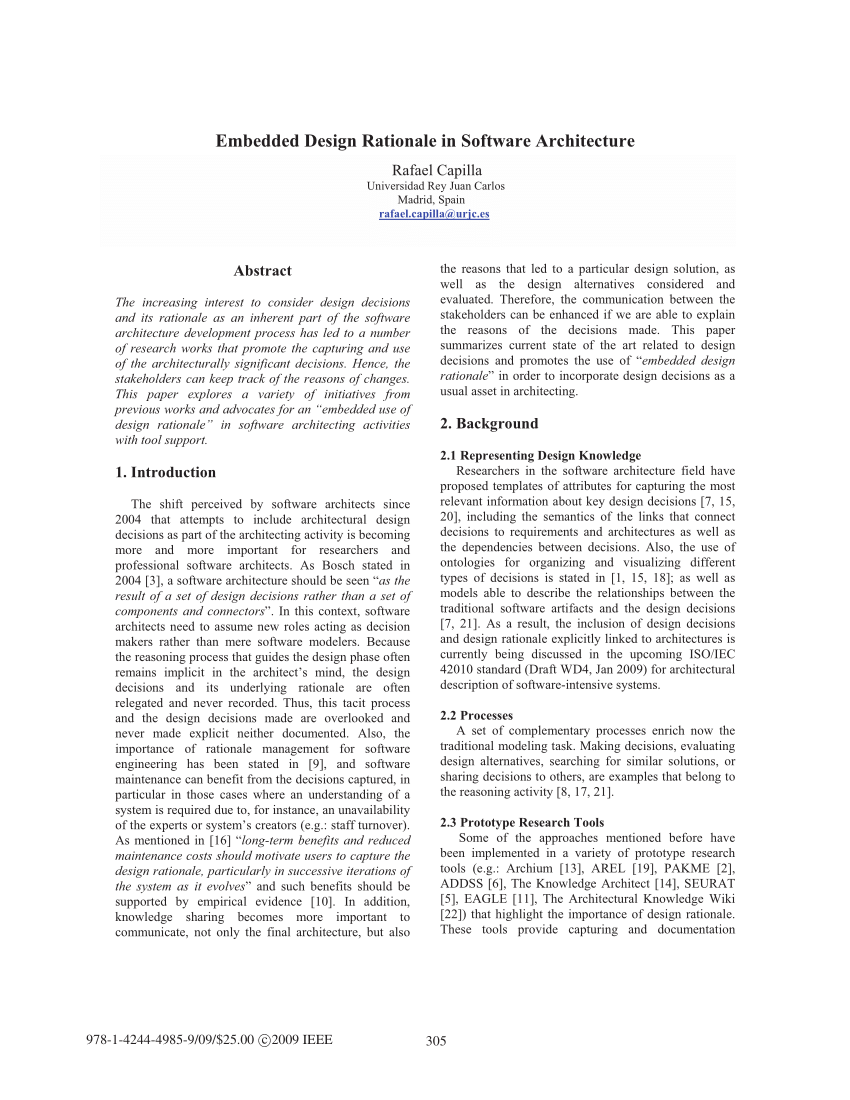 Pdf Embedded Design Rationale In Software Architecture