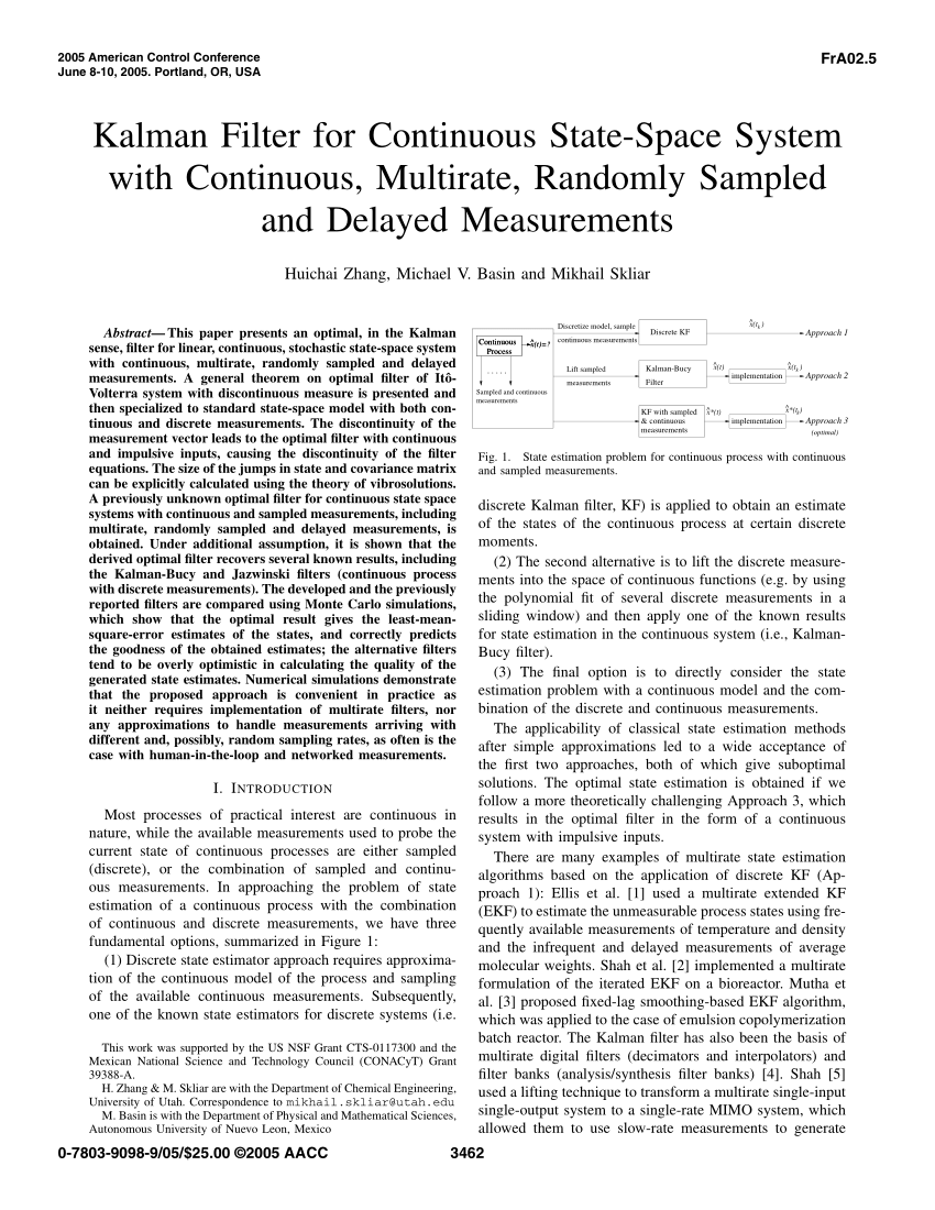 Pdf Kalman Filter For Continuous State Space System With Continuous Multirate Randomly Sampled And Delayed Measurements