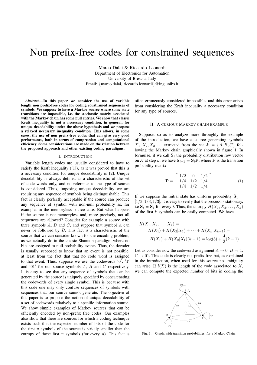 Pdf Non Prefix Free Codes For Constrained Sequences