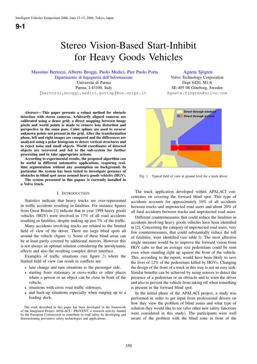 PDF Stereo Vision Based Start Inhibit for Heavy Goods Vehicles