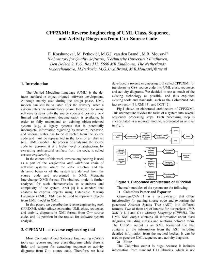 (PDF) CPP2XMI: Reverse Engineering of UML Class, Sequence ...
