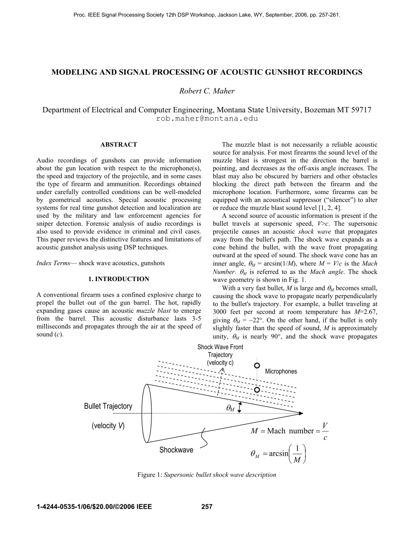 (PDF) Modeling and Signal Processing of Acoustic Gunshot Recordings