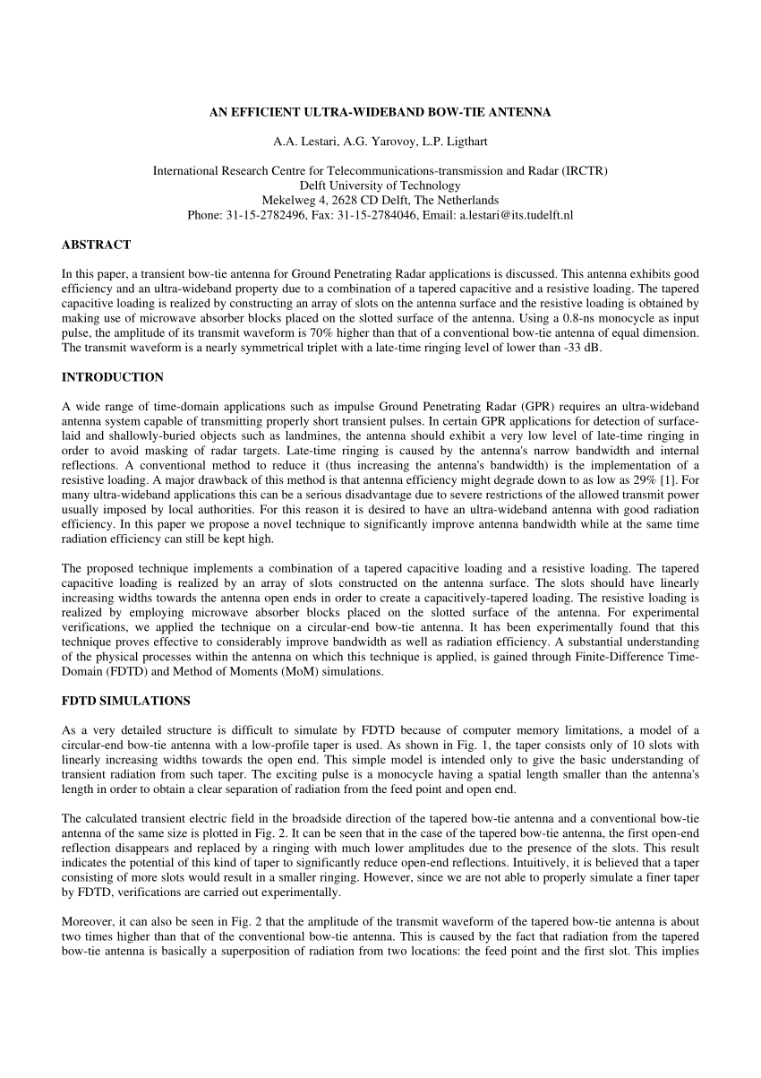 (PDF) An Efficient UltraWideband BowTie Antenna