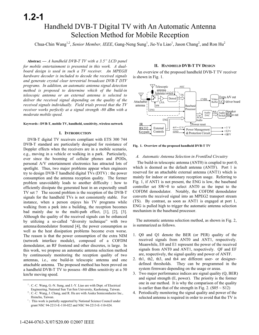 Pdf Handheld Dvb T Digital Tv With An Automatic Antenna Selection Method For Mobile Reception