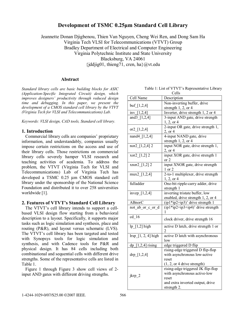 (PDF) Development of TSMC 0.25μm standard cell library