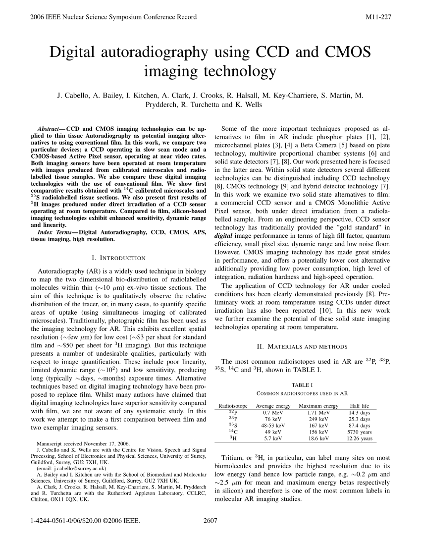 (PDF) Digital autoradiography using CCD and CMOS imaging technology