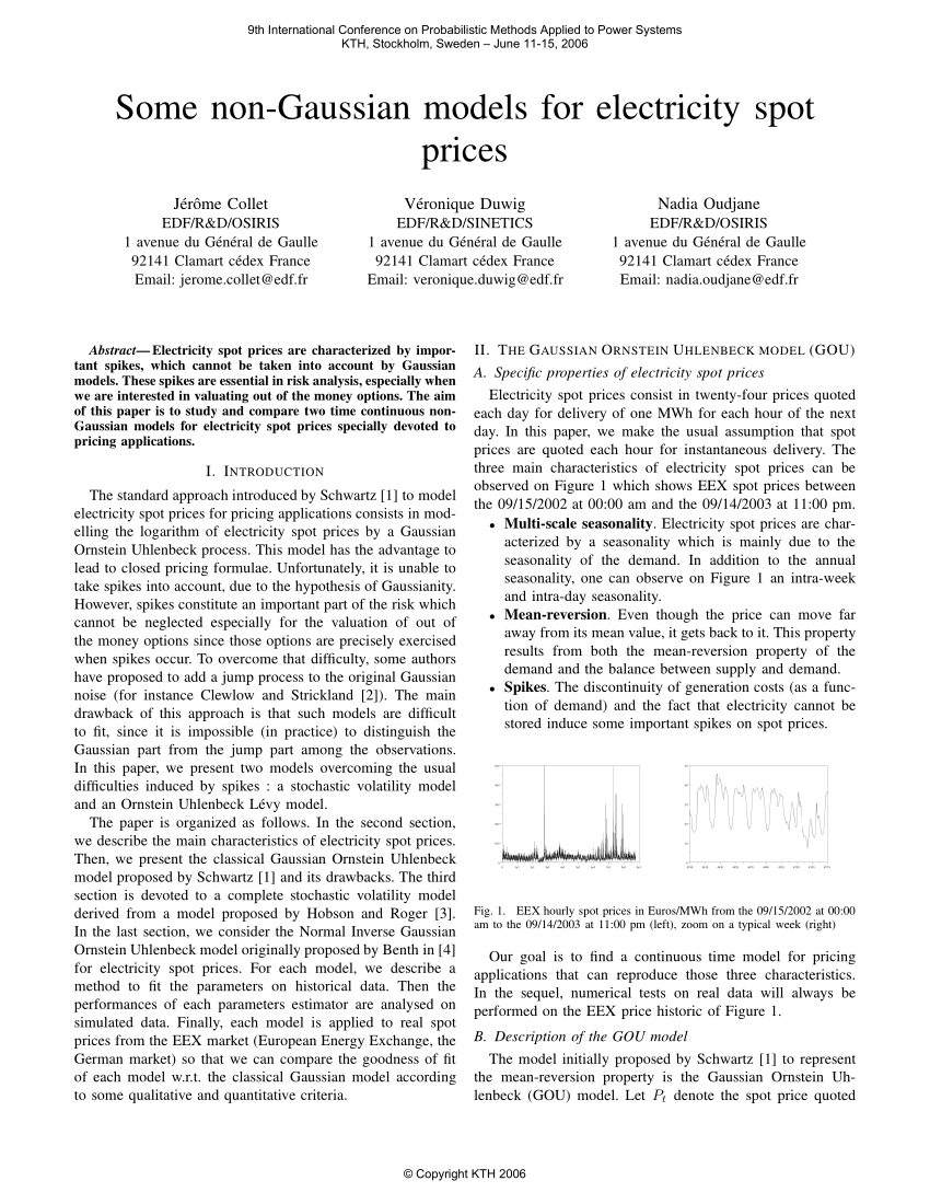 Pdf Some Non Gaussian Models For Electricity Spot Prices