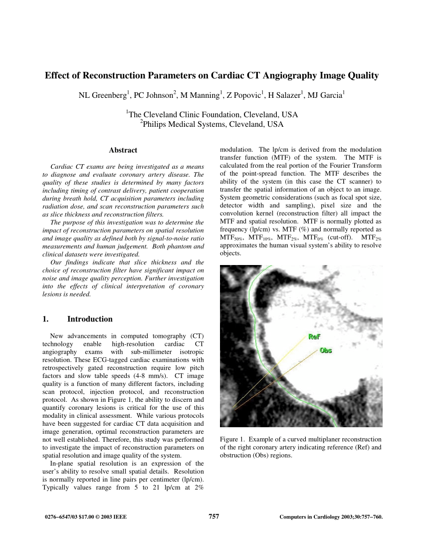 Pdf Effect Of Reconstruction Parameters On Cardiac Ct Angiography Image