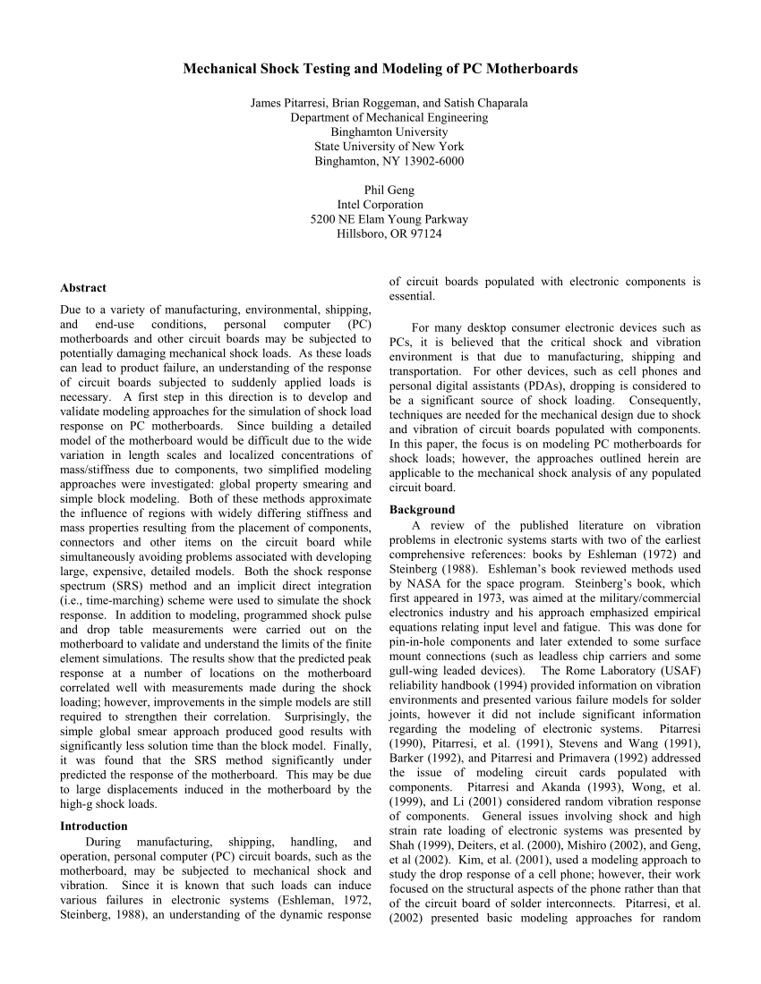 (PDF) Mechanical shock testing and modeling of PC motherboards