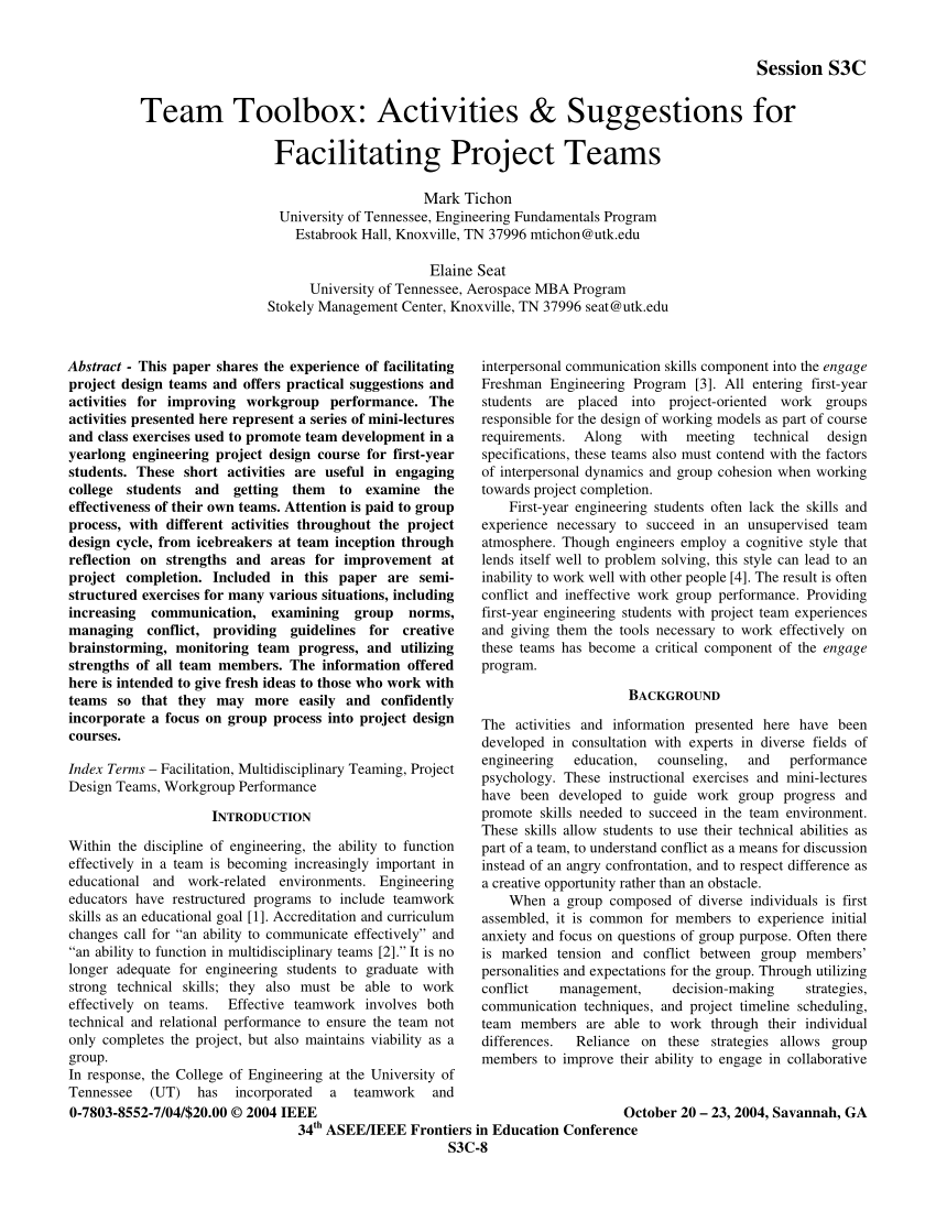 (PDF) Team toolbox: Activities & suggestions for facilitating project teams