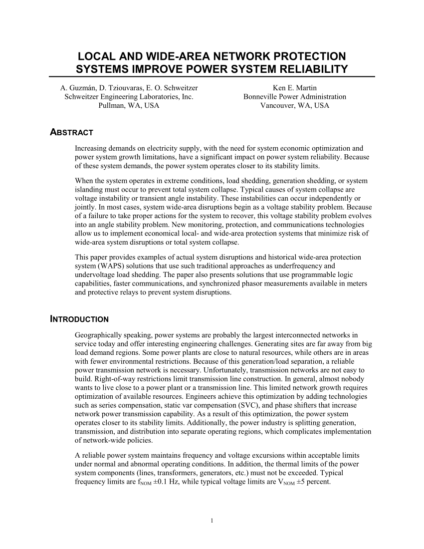 Power system protection research paper