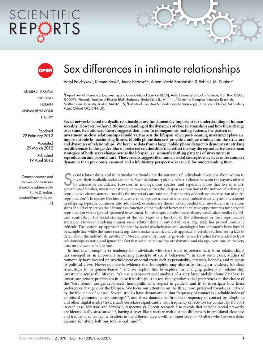 PDF) Sex differences in intimate relationships