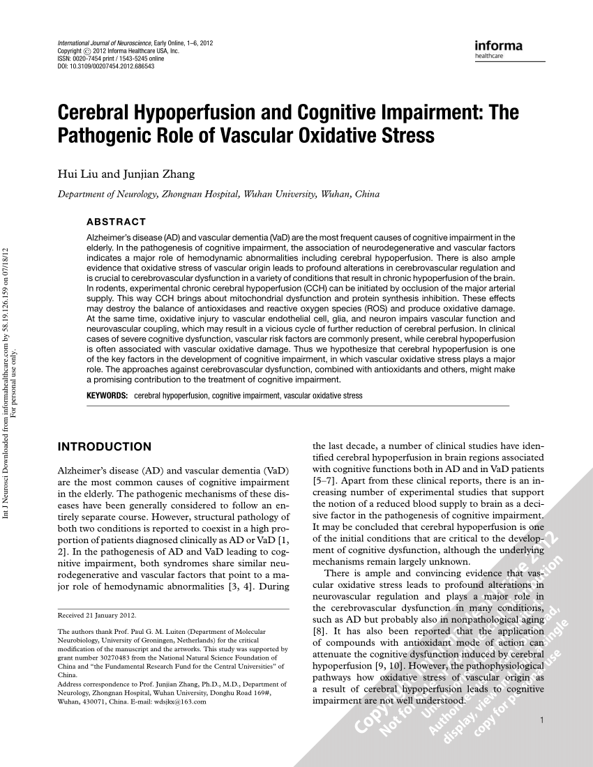 (PDF) Cerebral Hypoperfusion and Cognitive Impairment: The Pathogenic ...