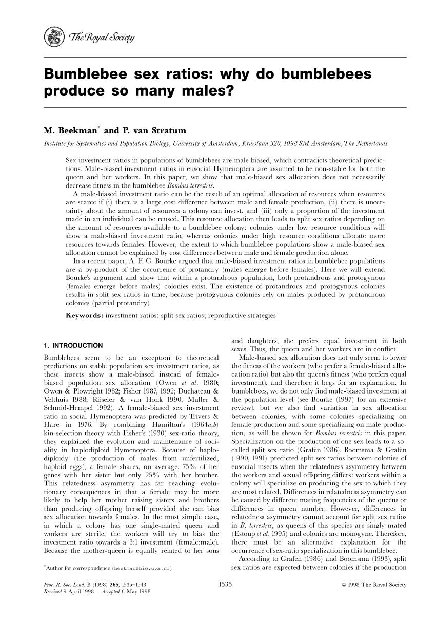 Pdf Bumblebee Sex Ratios Why Do Bumblebees Produce So Many Males