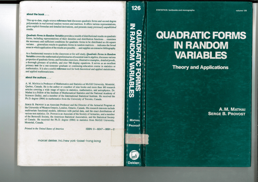 Pdf Quadratic Forms In Random Variables Theory And Applications