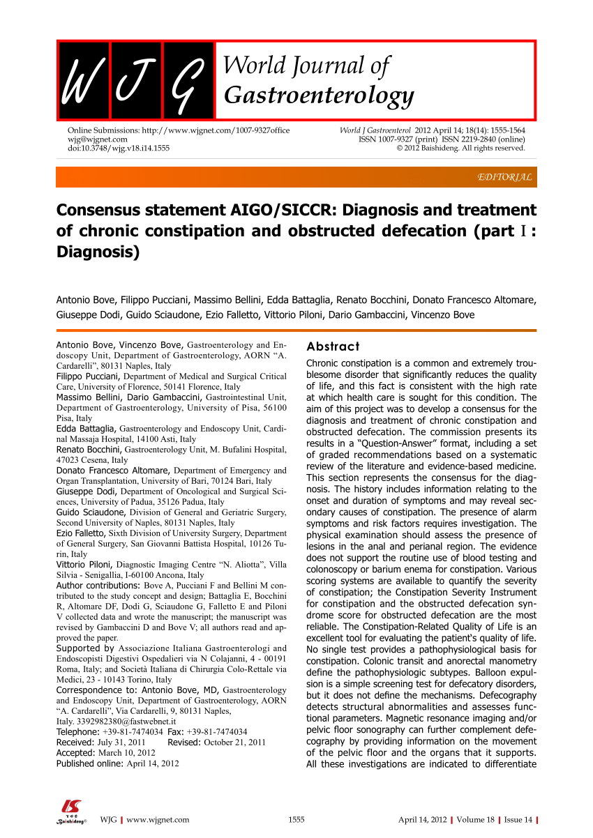 Pdf Consensus Statement Aigosiccr Diagnosis And Treatment Of Chronic Constipation And 